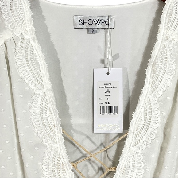 NWT Showpo. Always Dreaming Dress in White Size 6 Midi Length Swiss Dot - Picture 4 of 5